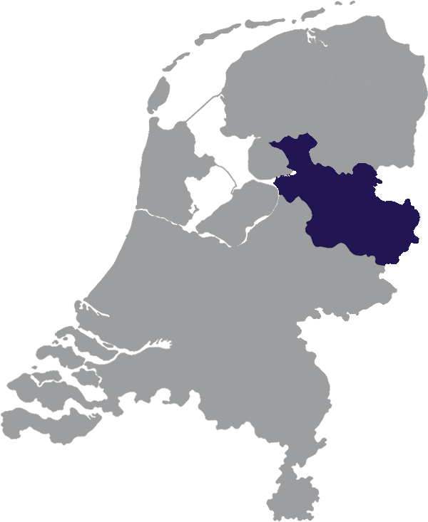 Landkaart Nederlands grijs met provincie Overijssel donkerblauw op transparante achtergrond - 600 * 733 pixels